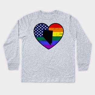 Nevada United States Gay Pride Flag Heart Kids Long Sleeve T-Shirt